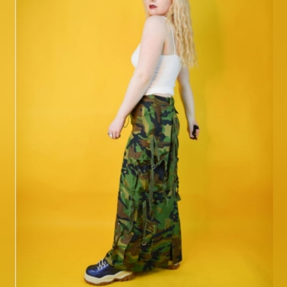 Vintage Y2K Camo Camouflage Army Cargo Pocket Maxi Skirt S M - Picture 2 of 6